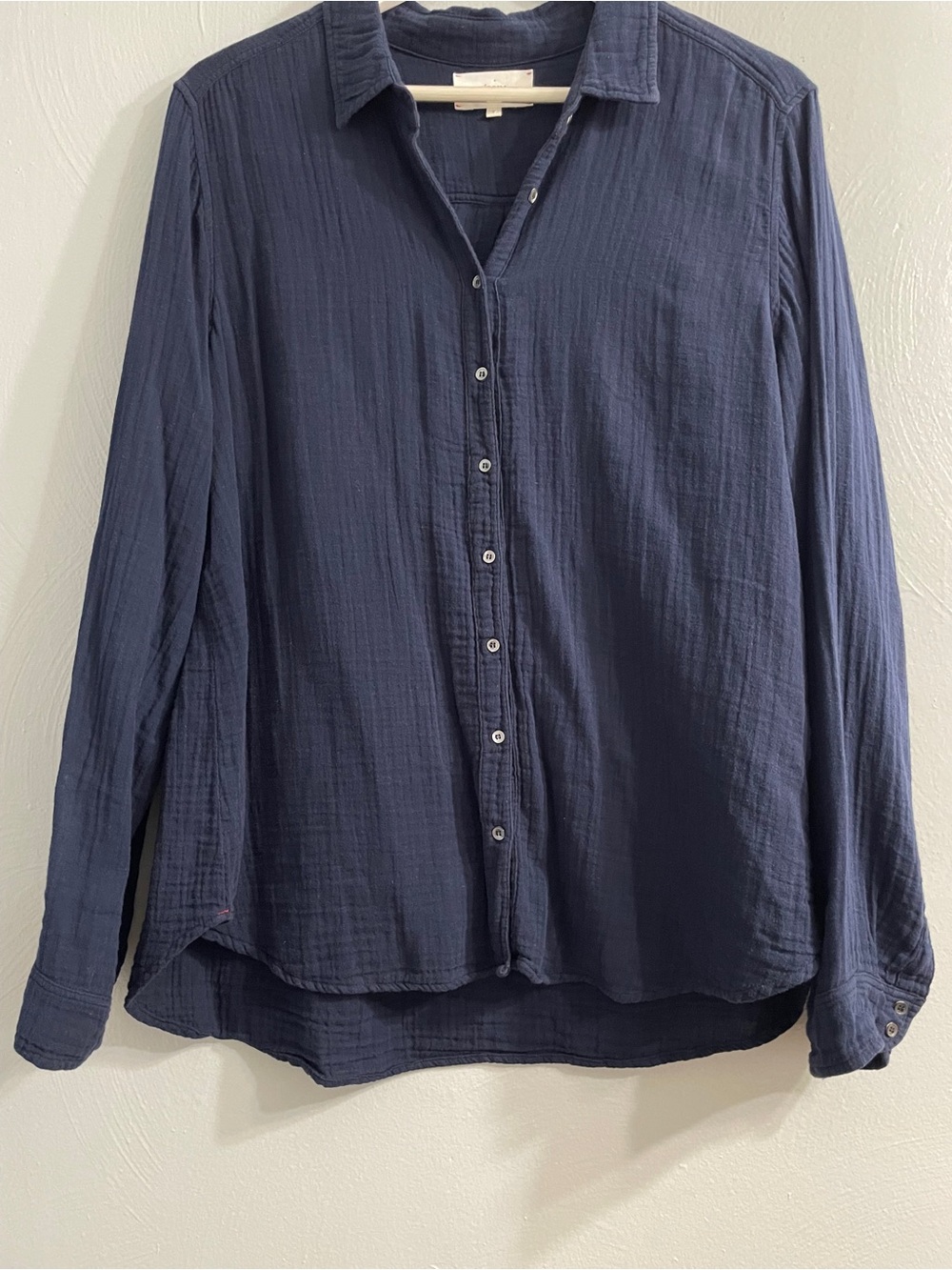 Xirena navy gauze cotton Button-down Long Sleeve Shirt top - Picture 4 of 10